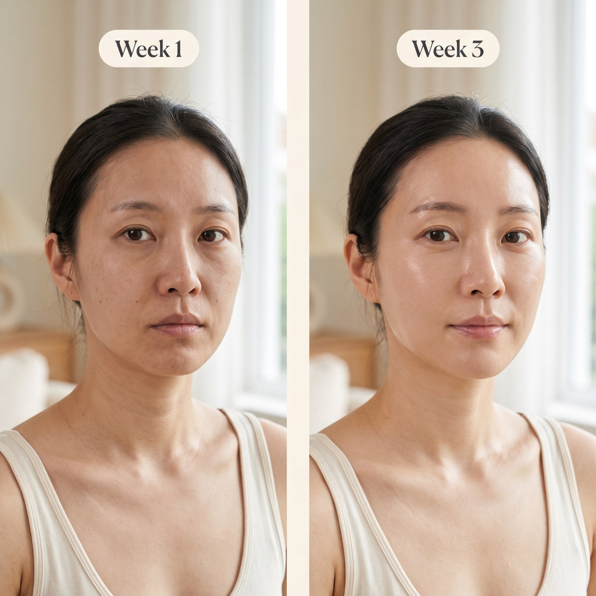 Youthful Glow Oil results 30s week 1 vs week 3