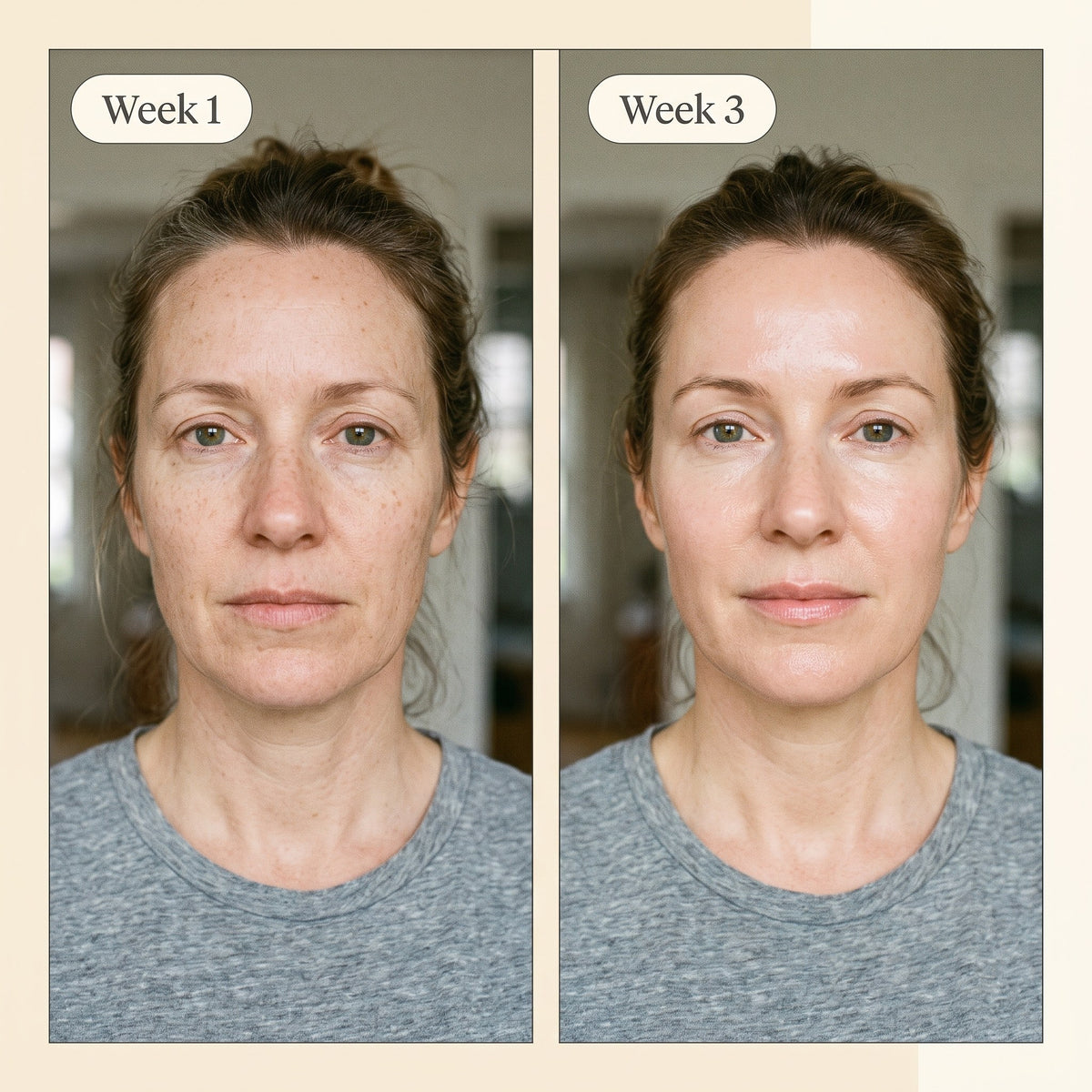 Youthful Glow Oil results 40s week 1 vs week 3