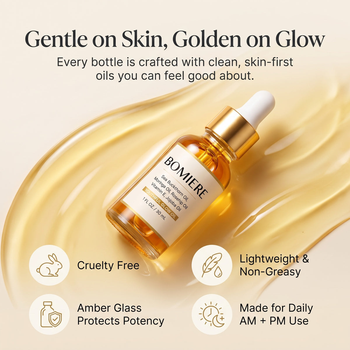 Youthful Glow Oil values infographic